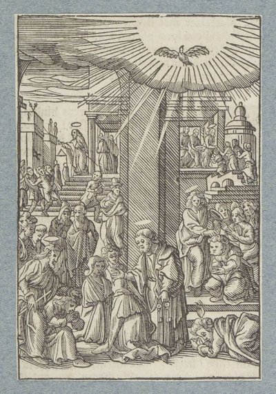 Petrus, Johannes en Filippus zegenen gelovigen in Samaria door Christoffel van Sichem (II)