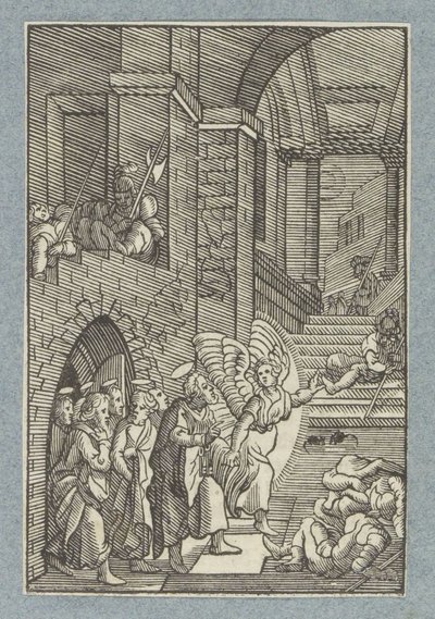 Petrus en de andere apostelen worden door een engel bevrijd uit de gevangenis door Christoffel van Sichem (II)