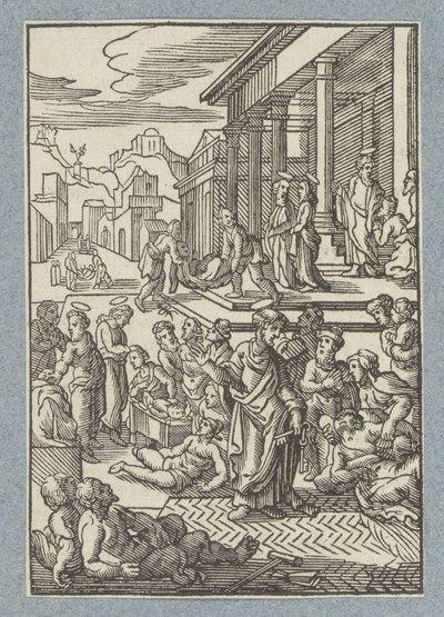 Petrus geneest zieken met zijn schaduw door Christoffel van Sichem (II)