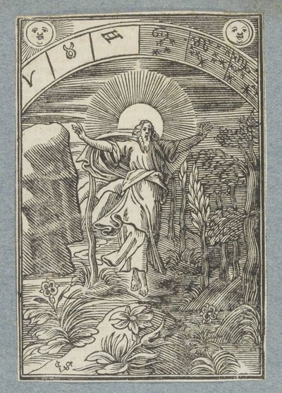 Vierde scheppingsdag: schepping van zon, maan en sterren door Christoffel van Sichem (II)