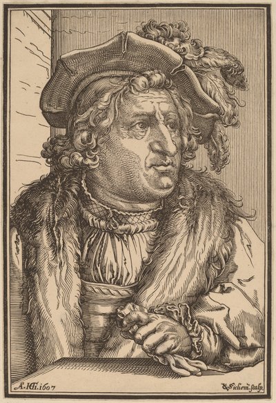 Man met een Gevederde Hoed door Christoffel van Sichem I after Hendrik Goltzius