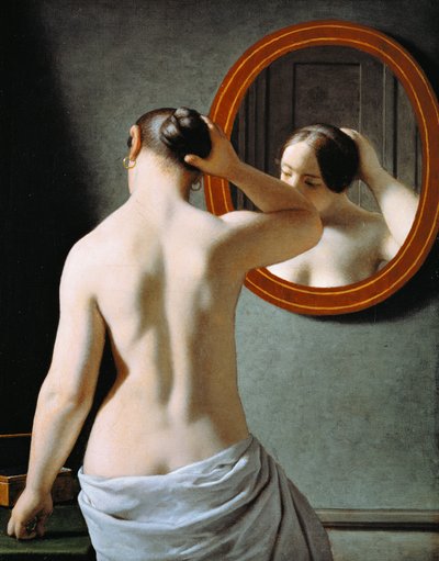 Naakte vrouw die haar haar doet voor een spiegel door Christoffer Wilhelm Eckersberg