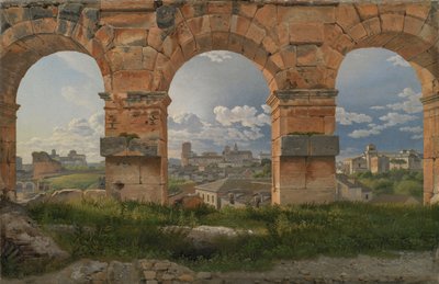 Een uitzicht door drie van de noordwestelijke bogen van de derde verdieping van het Colosseum in Rome door Christoffer Wilhelm Eckersberg