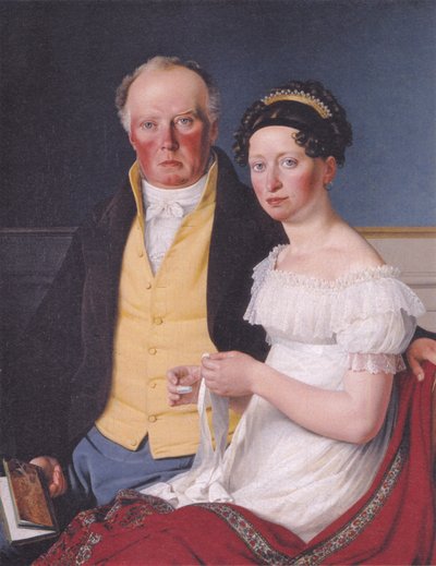 Deens:  Greve Preben Bille-Brahe og hans anden hustru Johanne Caroline, født Falbe Dubbelportret van graaf Preben Bille-Brahe en zijn tweede vrouw, Johanne Caroline, nee Falbe door Christoffer Wilhelm Eckersberg