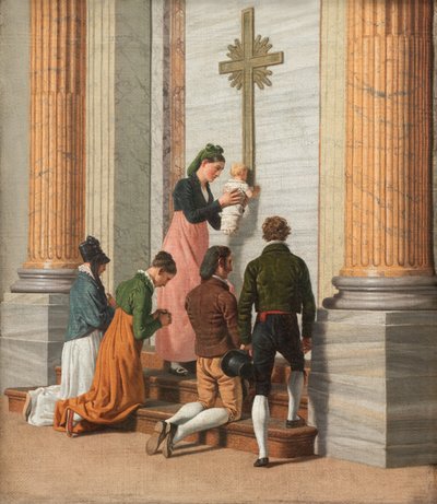 Devotie bij de Heilige Deur van de Sint-Pietersbasiliek, c.1814 door Christoffer Wilhelm Eckersberg