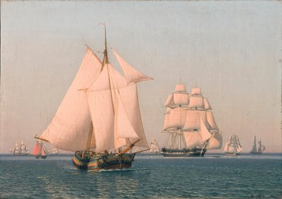 Schepen onder zeil in een milde bries op een heldere zomermiddag door Christoffer Wilhelm Eckersberg