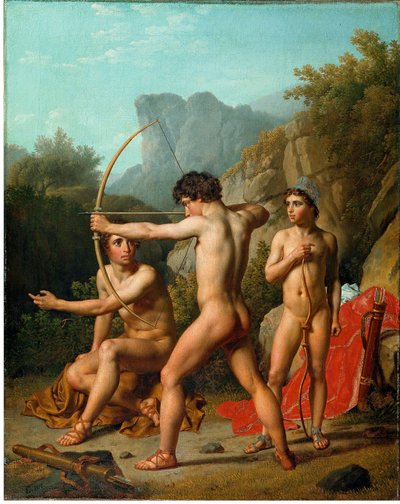 Drie Spartaanse jongens oefenen boogschieten door Christoffer Wilhelm Eckersberg