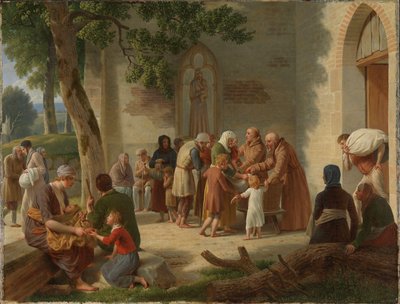 Vicelin deelt brood uit aan de armen door Christoffer Wilhelm Eckersberg