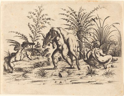 Drie Putti met een Dode Stier door Christoph Jamnitzer