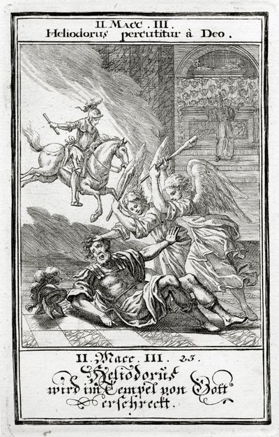God maakt Heliodorus bang in een tempel, 2 Makkabeeën (3:21-28), 1695 door Christoph Weigel