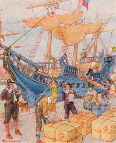 Haven met Tabaksbalen door Christophe (1856 1945)
