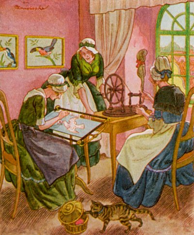 Borduurster en Spinner door Christophe (1856 1945)