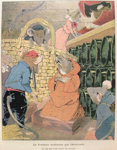 Illustratie voor De Rat Die Zich Uit de Maatschappij Heeft Teruggetrokken uit Fabels van Jean de La Fontaine door Christophe 1856 1945 Christophe 1856 1945