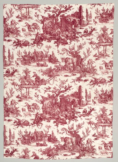 Strook van Koperplaat Gedrukt Katoen met Les plaisirs de la ferme Ontwerp, 1785-1790 door Christophe Philippe Oberkampf
