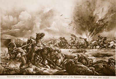 Een Beierse batterij gevangen door Brits vuur terwijl ze zich klaarmaakten ten zuiden van de Bapaume-weg door Christopher Clark