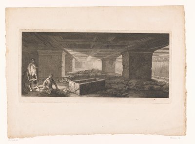 Etruskische Grafkamer in Tarquinia met Links een Tekenaar die wordt Bijgelicht met een Toorts door Christopher Norton