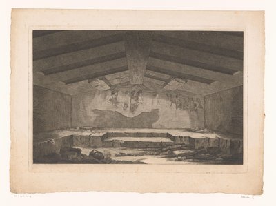 Etruskische grafkamer in Tarquinia met op de achterwand een muurschildering met een processie door Christopher Norton