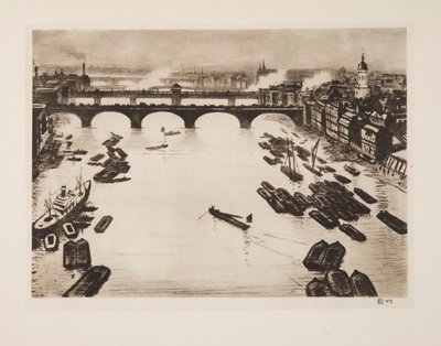 Londense bruggen, pub. 1924 door Christopher Richard Wynne Nevinson