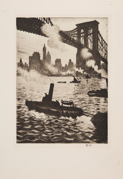 Onder Brooklyn Bridge, pub 1921 door Christopher Richard Wynne Nevinson