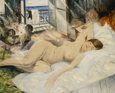Naakt op een Bed, Zuid-Frankrijk door Christopher Richard Wynne Nevinson