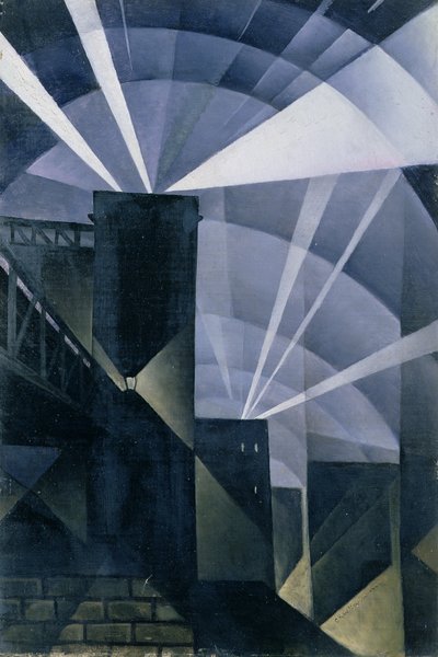 De Eerste Zoeklichten bij Charing Cross door Christopher Richard Wynne Nevinson