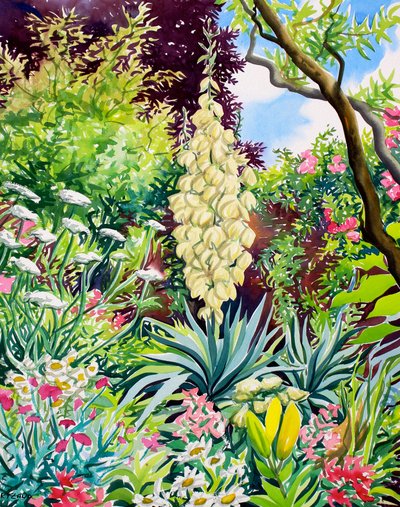 Tuin met bloeiende yucca door Christopher Ryland