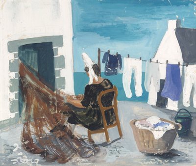 Netten repareren, Tréboul, ca. 1930 door Christopher Wood