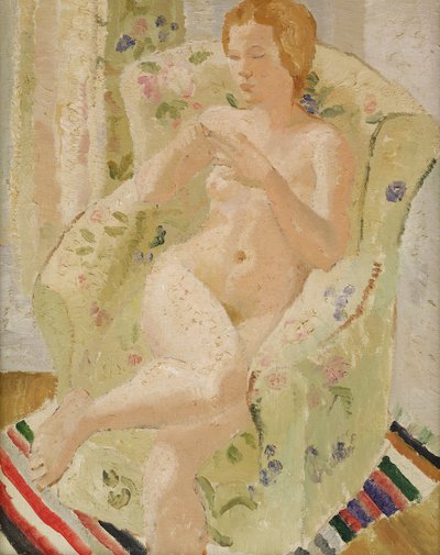 Zittend naakt meisje in een interieur, 1928 door Christopher Wood