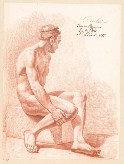 Zittend mannelijk naakt, van opzij gezien (1e prijs 1794) door Chrétien Dubois