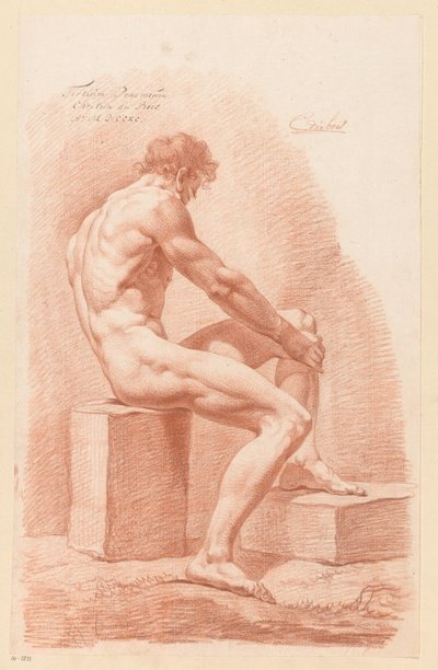 Zittend mannelijk naakt, van opzij gezien (3e prijs 1790) door Chrétien Dubois