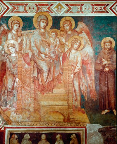 Madonna met kinderen op de troon, vier engelen en Sint Franciscus van Assisi door Cimabue