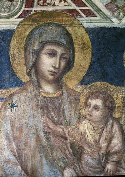Maesta - detail (Maagd en kind) fresco door Cimabue (Cenni di Pepo) (ca. 1272-1302) 1278-1280 Dim 320x340 cm Assisi, Basilica di San Francesco, Chiesa Inferiore door Cimabue