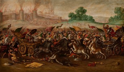 De Verbranding van Jeruzalem door het Leger van Nebukadnezar door Circle of Juan de la Corte