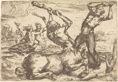 Strijd tussen een centaur en een triton door Circle of Jusepe de Ribera