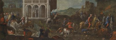 De heilige Catharina van Siena verdedigt een stad tegen de Turken door circle of Vittore Carpaccio