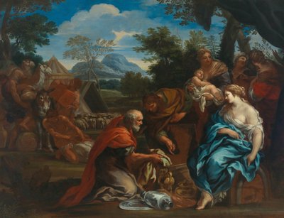 Laban zoekt naar de beelden van goden, verborgen door Rachel, 1670s door Ciro Ferri