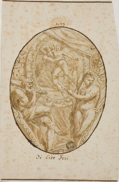 Spandrel met Verkrachting van Orytheia geflankeerd door Hercules en Omphale door Ciro Ferri