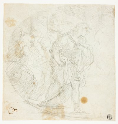 Ongeïdentificeerd Bijbels tafereel (recto); Schetsen (verso) door Ciro Ferri