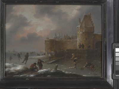 Winterlandschap met schaatsers door Claes (1630 76) Molenaer