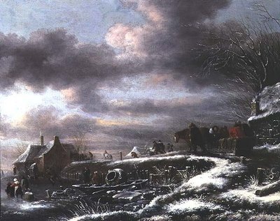Een Winterlandschap met Figuren in een Paardenslee door Claes  Molenaer