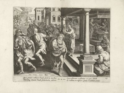 Paulus drijft de boze geesten uit in Efese door Claes Jansz. Visscher (II) (workshop of)