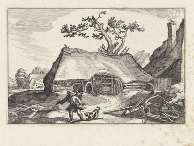 Blaffende hond bij een boerderij door Claes Jansz. Visscher (II)