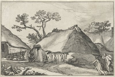 Boerderij en een wagen op een erf door Claes Jansz. Visscher (II)