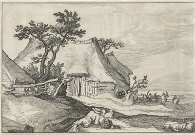 Boerderij en herder met schapen en geit door Claes Jansz. Visscher (II)