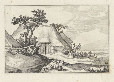 Boerderij en herder met schapen en geit door Claes Jansz. Visscher (II)
