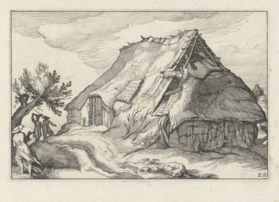 Boerderij met ingestort rieten dak door Claes Jansz. Visscher (II)