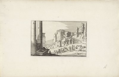 Heuvellandschap met een fontein en herders door Claes Jansz. Visscher (II)