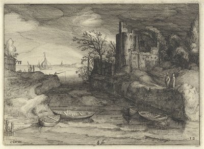 Landschap met sloepen door Claes Jansz. Visscher (II)