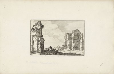 Twee herders bij een ruïne door Claes Jansz. Visscher (II)