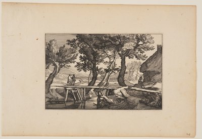 Een houten brug, van Landschappen door Claes Jansz. Visscher